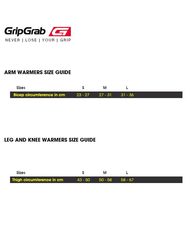 Gripgrab bicycle  leg warmer size chart