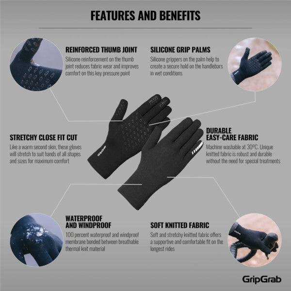 GripGrab Waterproof Knitted Thermal Glove - Black